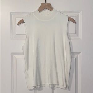 Liz Claiborne Sleeveless Mock Neck White Top 100% Cotton (Large)